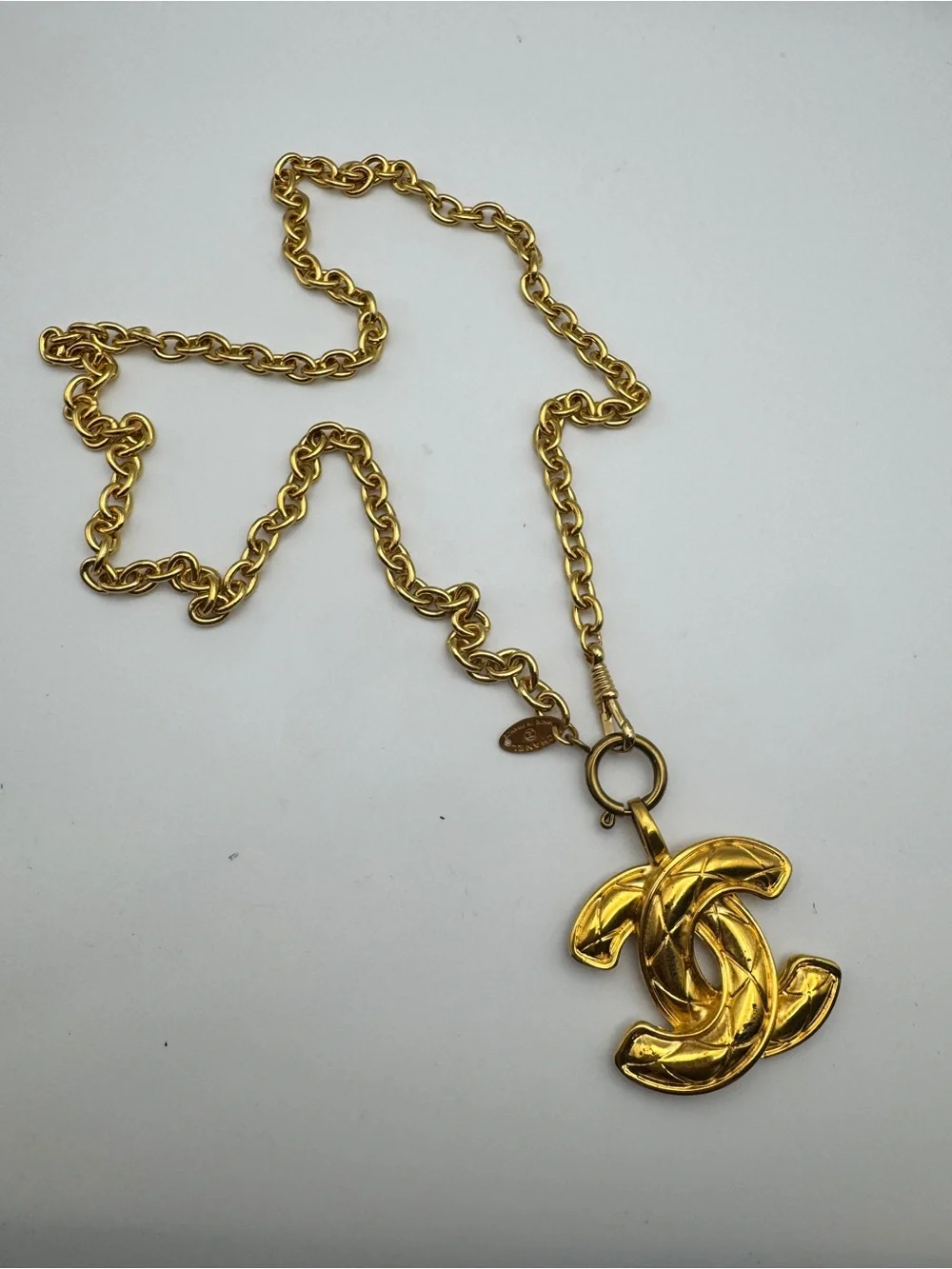 Vintage CHANEL quilted CC Pendant Necklace